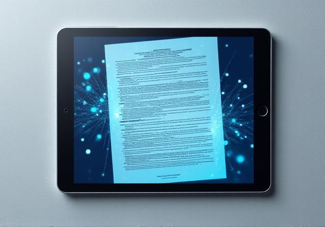 Blueprints and digital code overlays on a tablet screen